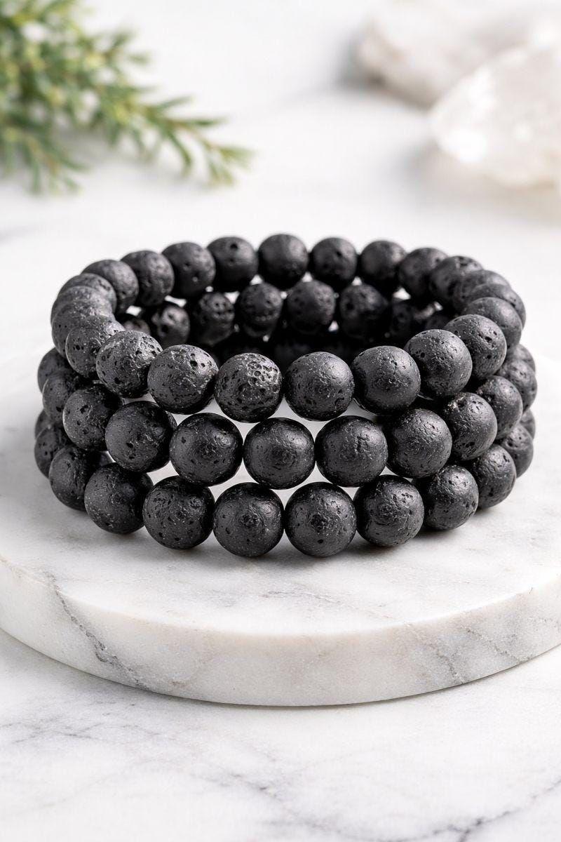 🌋 Original Black Natural Lava Rock Bracelet (Unisex, 8mm) 🌋| Lab Certified