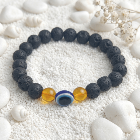 🌋🧿 Original Lava Stone with Evil Eye Protection Bracelet (Unisex, 8mm) |  Lab Certified🧿