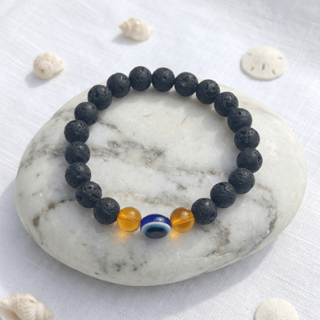 🌋🧿 Original Lava Stone with Evil Eye Protection Bracelet (Unisex, 8mm) |  Lab Certified🧿