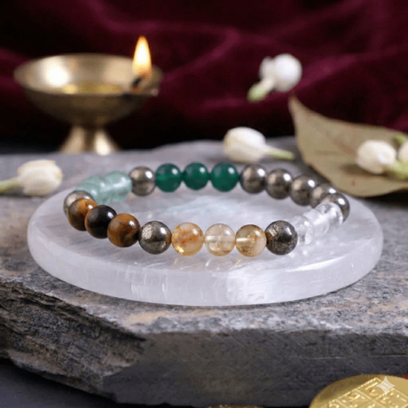 🔮 Authentic Evil Eye Lava Bracelet + Dhan Yog Bracelet (21–23 Beads) Combo Pack | 6–8 mm| Lab Certified & Temple Blessed