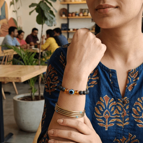 🌋🧿 Original Lava Stone with Evil Eye Protection Bracelet (Unisex, 8mm) |  Lab Certified🧿