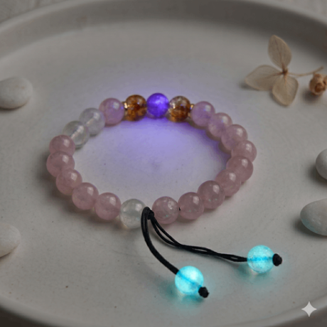 💗Original Rose Quartz with Glow-in-The-Dark Love & Attraction Bracelet (Unisex, 8mm) 💗