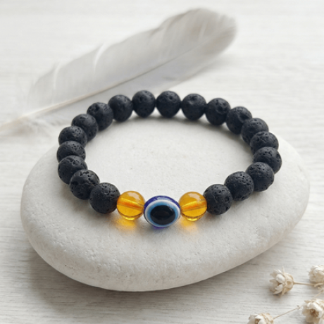 🌋🧿 Original Lava Stone with Evil Eye Protection Bracelet (Unisex, 8mm) |  Lab Certified🧿