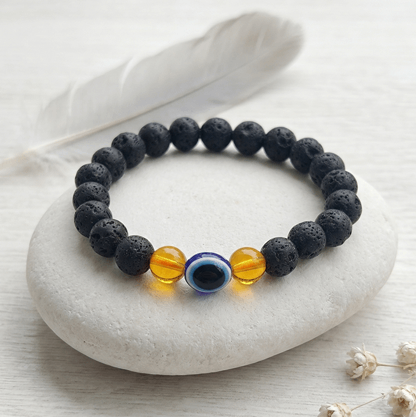 🌋🧿 Original Lava Stone with Evil Eye Protection Bracelet (Unisex, 8mm) |  Lab Certified🧿
