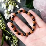 Natural 5 Mukhi Rudraksha Bracelet with Black Onyx 8mm – Unisex | Wealth & Health Attractor | Lab Certified 🔱