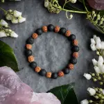 Natural 5 Mukhi Rudraksha Bracelet with Lava Stone 8mm – Unisex | Lab Certified 🔱
