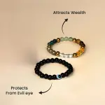 🔮 Authentic Evil Eye Lava Bracelet + Dhan Yog Bracelet (21–23 Beads) Combo Pack | 6–8 mm| Lab Certified & Temple Blessed