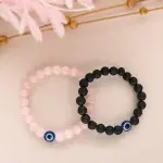 💖 Natural Rose Quartz + Lava Evil Eye Beads Bracelet Combo Pack